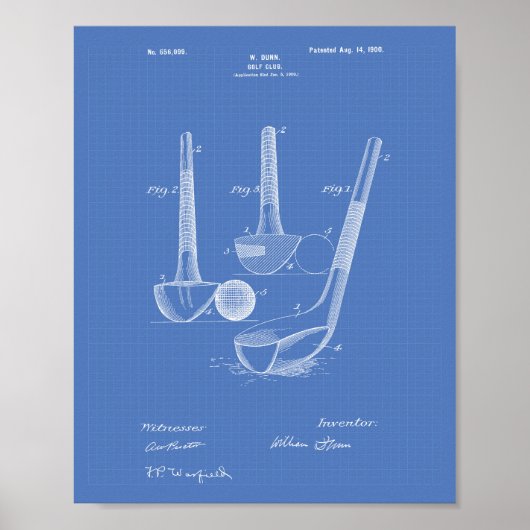 Poster Dunn Golf Club 1900 Patent Art - Blueprint (Devant)