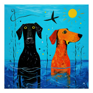 Poster "Duo aquatique de la joie" - Chiens surréalistes e