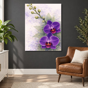 Poster Duo de fleurs d'orchidée pourpre Botanique