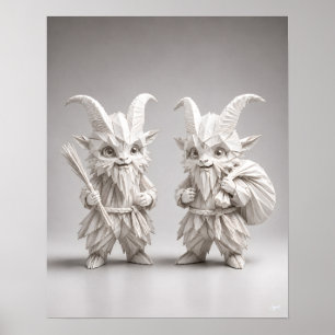Poster Duo de Krampus Chibi en Origami Blanc