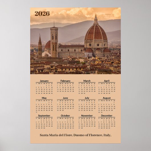 Poster Duomo de Firenze, Florence Italy 2026 Calendar (Devant)
