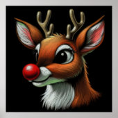 Poster Dur Pastel Dessin Reindeer Rouge Nez (Devant)