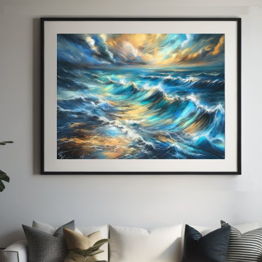 Poster Dur Pastel Dessin Vagues Stormy