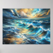 Poster Dur Pastel Dessin Vagues Stormy (Devant)