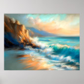 Poster Dur Pastel Dessin Vagues sur une plage (Devant)