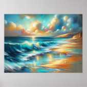 Poster Dur Pastel Dessin Vagues sur une Plage III (Devant)