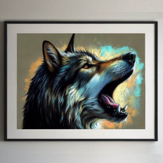 Poster Dur Pastel Dessin Wolf Howling