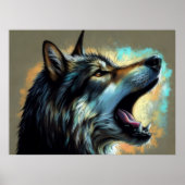 Poster Dur Pastel Dessin Wolf Howling (Devant)