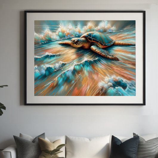 Poster Dur Pastel Dessiner la tortue de mer sur la plage