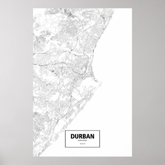Poster Durban, Afrique du Sud (noir sur blanc) (Devant)