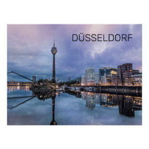 Poster Dusseldorf Skyline Allemagne Holiday Sunset Souven