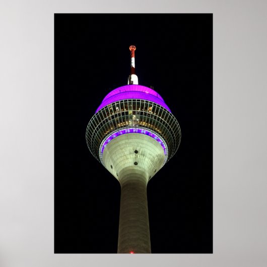 Poster Düsseldorfer Rheinturm de nuit (Devant)