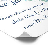 Poster Dusty bleu marine floral date pot nuptiale douche (Coin)