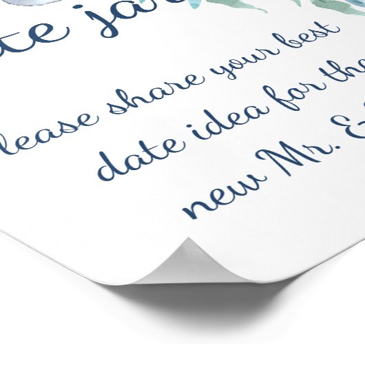 Poster Dusty bleu marine floral date pot nuptiale douche (Coin)