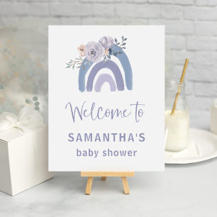 Poster Dusty Blue and Purple Rainbow Baby shower Bienvenu
