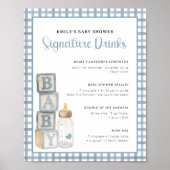 Poster Dusty Blue Baby Shower Signature Drinks Sign (Devant)
