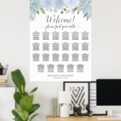 Poster Dusty Blue Boho Chic Roses 23 Table Seating Chart (Bureau à domicile)