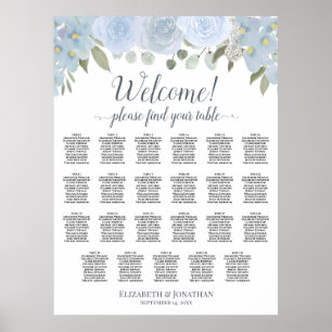 Poster Dusty Blue Boho Chic Roses 23 Table Seating Chart
