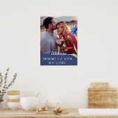 Poster Dusty Blue Bold Floral Stylish QR Code Mariage (Cuisine)