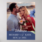 Poster Dusty Blue Bold Floral Stylish QR Code Mariage (Devant)