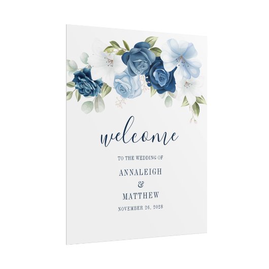 Poster Dusty Blue Botanical Floral Mariage Bienvenue