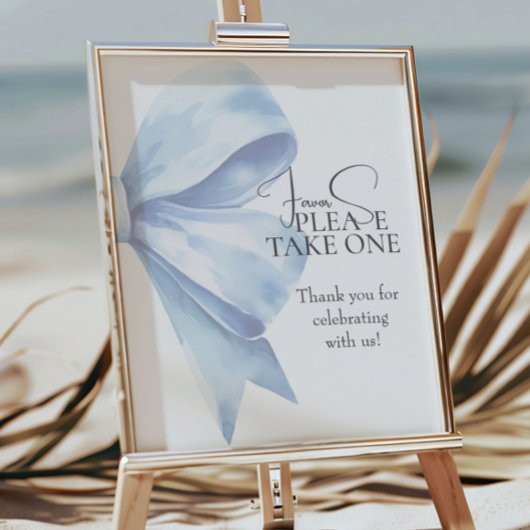 Poster Dusty Blue Bow Baby shower d'aquarelle favorise