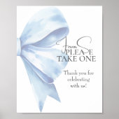 Poster Dusty Blue Bow Baby shower d'aquarelle favorise (Devant)