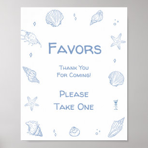 Poster Dusty Blue Coastal Beach Baby shower Favoriser