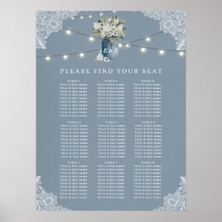 Poster Dusty Blue Country Combiné Blanc Mariage dentelle
