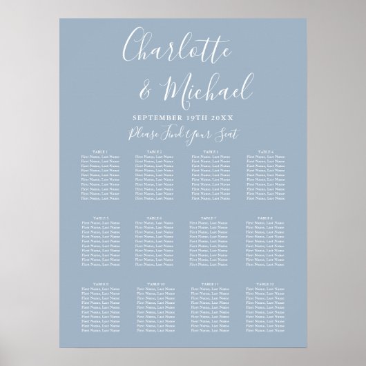 Poster Dusty Blue Elegant Signature Mariage Seing Chart (Devant)