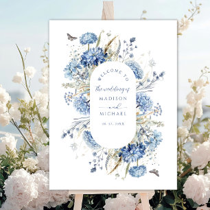 Poster Dusty Blue Fleur sauvage Floral Boho Mariage Bienv