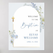 Poster Dusty Blue Floral Arched Boy Baptism Welcome Sign (Devant)