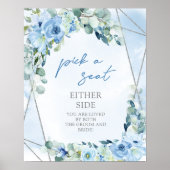 Poster Dusty Blue floral argent Choisir un siège de chaqu (Devant)