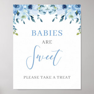 Poster Dusty Blue Floral Boho Baby sont doux signe