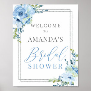 Poster Dusty blue floral boho bridal shower welcome sign