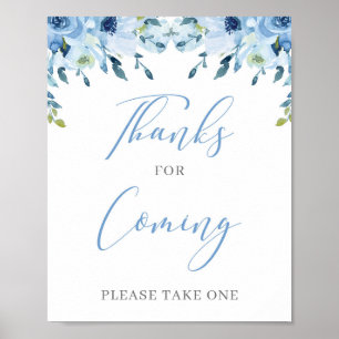 Poster Dusty Blue Floral Boho Merci d'être venu signe