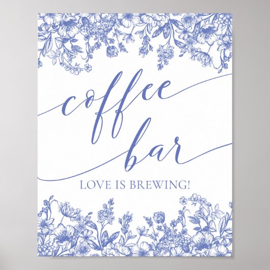 Poster Dusty Blue Floral Coffee Bar L'amour brasse (Devant)