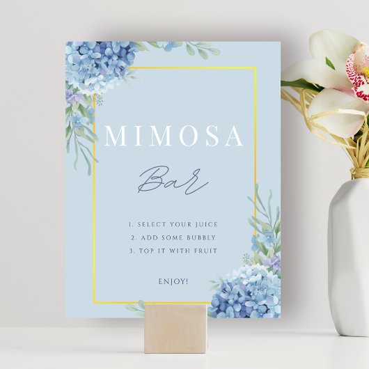 Poster Dusty Blue Floral Hydrangea Mimosa Bar Douche