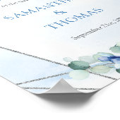 Poster Dusty Blue Floral Silver mariage géométrique bienv (Coin)