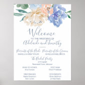 Poster Dusty Blue Florals Programme de mariage (Devant)