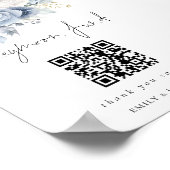 Poster Dusty Blue Florals QR Code Honeymoon Fund Mariage (Coin)