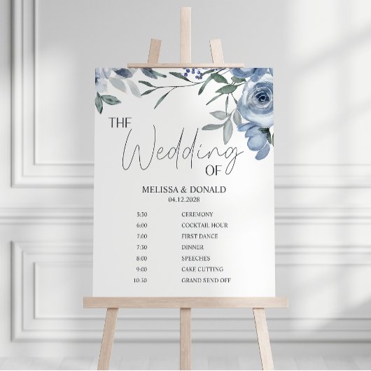 Poster Dusty Blue Flower Programme de mariage simple Cale