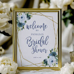 Poster Dusty Blue Gold Fête des mariées Florale Bienvenue<br><div class="desc">Joli panneau d'accueil géométrique et fleuri bleu poussiéreux pour une douche nuptiale. Facile à personnaliser avec vos détails. Contactez-moi par conversation si vous avez des questions sur l'oeuvre ou avez besoin d'une personnalisation. VEUILLEZ NOTER : Pour obtenir de l'aide sur les commandes, l'expédition, l'information sur les produits, etc., contactez le...</div>