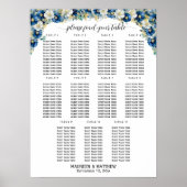 Poster Dusty Blue Gold Floral 11 Tables Siège Mariage (Devant)