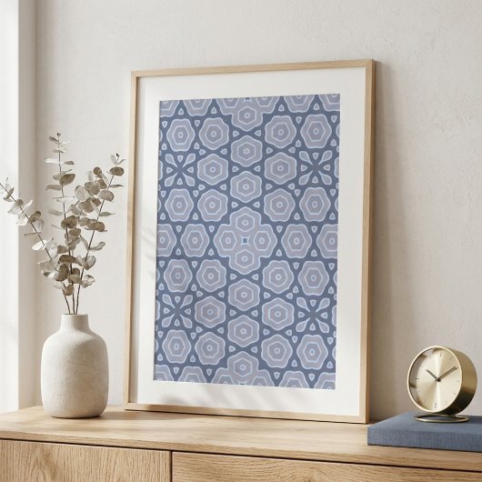 Poster Dusty Blue & Gray Geometric Mandala Pattern Square