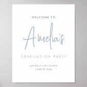 Poster Dusty Blue Handwriting Party Bienvenue (Devant)