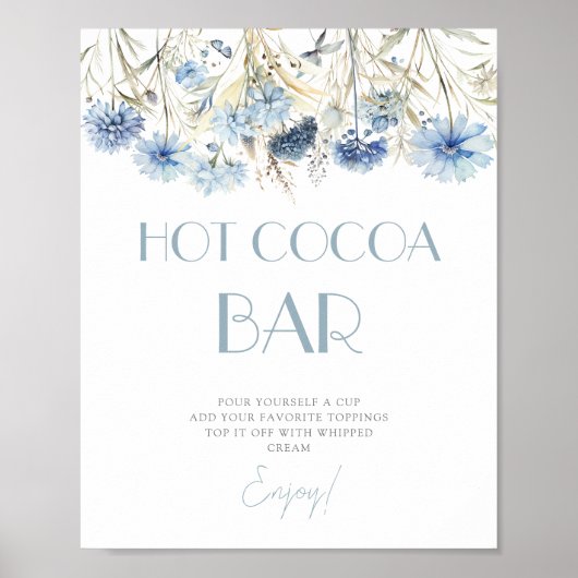 Poster DUSTY Blue Hydrangea Baby shower Hot Cocoa Bar (Devant)