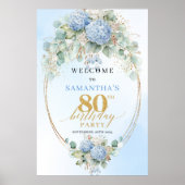 Poster Dusty Blue Hydrangea Boho Floral 80th birthday  (Devant)