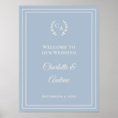 Poster Dusty blue ivory monogrammed wedding welcome (Devant)