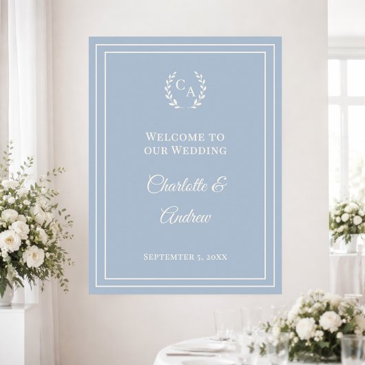 Poster Dusty blue ivory monogrammed wedding welcome